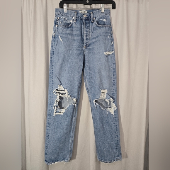 Agolde 90's jeans women size 25 baggy straight buttonfly distressed High rise - Picture 2 of 16